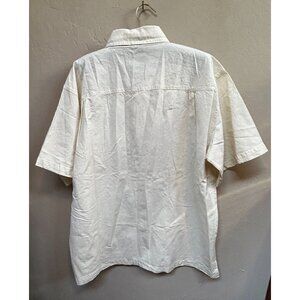 Adis Men's Size 40 Cotton Embroidered Short Sleeve Casual Folk Shirt Ivory New
